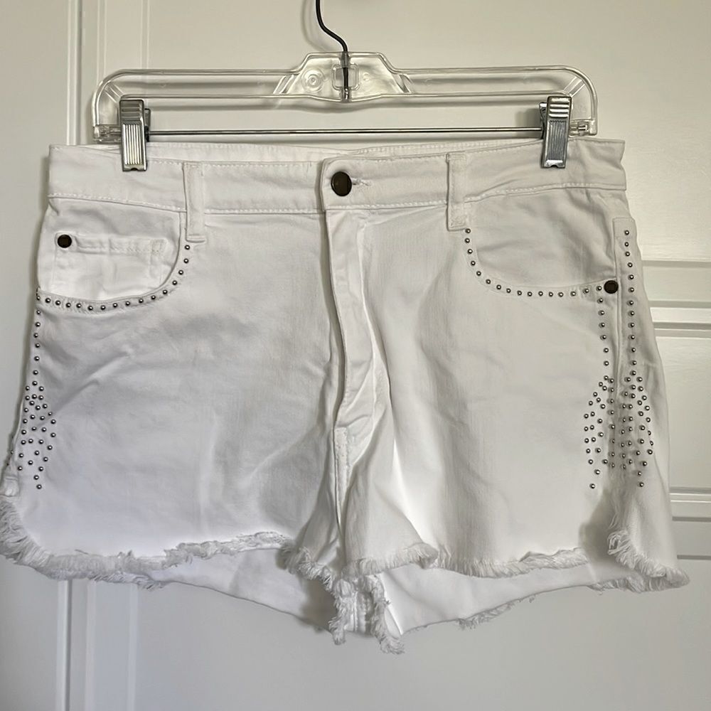 Ba&sh White Denim Studded Shorts